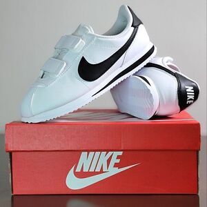 Nike Cortez Leather White Black Kids Sportswear Shoes Sneakers Size 3 Y 3Y New
